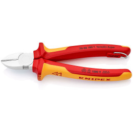 Кусачки бокові (бокорізи), діаметр 4,0мм, 180мм VDE KNIPEX 70 06 180 T BK, зі страхувальним кріпленням, хромовані