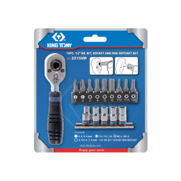 Набір вставок (біт) и головок з тріскачкою 1/4", TORX, HEX, PH, 15 предметів