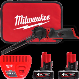 Шліфмашина стрічкова акумуляторна безщіткова MILWAUKEE, M12 FBFL13-402B, 13мм (зарядний пристрій С12 С, 2 акумулятори М12 В4 4Аг