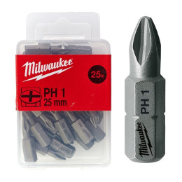 Біта MILWAUKEE, PH1, 25мм, (25шт), пластикова коробка