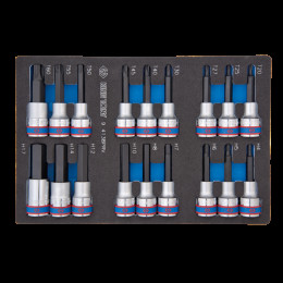 Набір торцевих головок 1/2", TORX, HEX, L = 80 мм, ложемент, 18 предметів