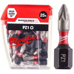 Біта SHOCKWAVE MILWAUKEE, PZ1, 25мм, (25шт), пластикова коробка