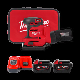 Шліфмашина вібраційна акумуляторна MILWAUKEE, M18 BQSS-502B, 113х104мм (зарядний пристрій М12-18 С, 2 акумулятори М18 В5 5Аг, су