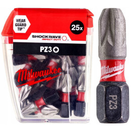 Біта SHOCKWAVE MILWAUKEE, PZ3, 25мм, (25шт), пластикова коробка