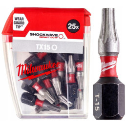 Біта SHOCKWAVE MILWAUKEE, TX15, 25мм, (25шт), пластикова коробка