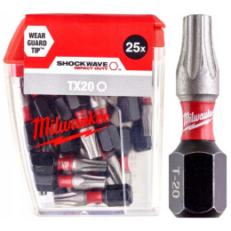 Біта SHOCKWAVE MILWAUKEE, TX20, 25мм, (25шт), пластикова коробка