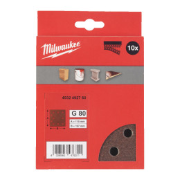 Папір шліфувальний MILWAUKEE, 115x107мм HL, зерно 80, (10шт)