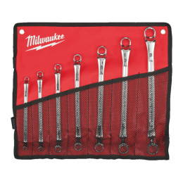 Набір ключів накидних метричних хромованих MILWAUKEE, (6x7/8x9/10x11/12x13/14x15/16x17/18x19мм) (7шт) трикотажний чохол
