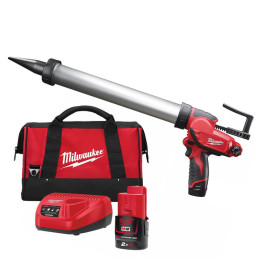 Пістолет для герметиків акумуляторний MILWAUKEE, M12 PCG/400A-201B, 400мл (зарядний пристрій, 1 акумулятор М12 В2 2Ач, алюмінієв