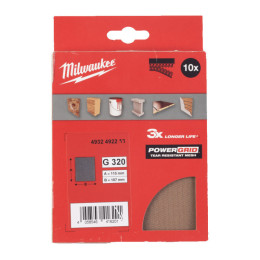 Сітка шліфувальна PG Mesh HL MILWAUKEE, 115х107мм, зерно 320, (10шт)