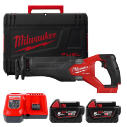Пила шабельна акумуляторна безщіткова MILWAUKEE, M18 FHZ-502X (зарядний пристрій M12-18 FC, 2 акумулятори М18 В5 5Аг, полотно, H