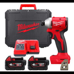 Шуруповерт ударний акумуляторний безщітковий 1/4'' HEX MILWAUKEE, M18 BLIDRC-402C, 190Нм (зарядний пристрій М12-18 С, 2 акумулят