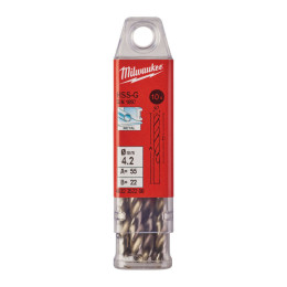 Свердло по металу HSS-G MILWAUKEE DIN1897, діаметр 4,2х55х22мм, скорочене, (10шт), пластикова коробка
