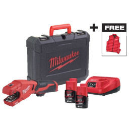 Труборіз акумуляторний по нержавіючій сталі MILWAUKEE, M12 PCSSMC-202C + жилет, (+ заряд.пристрій, 2 акум., HD кейс)