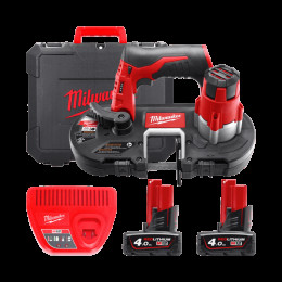 Пила стрічкова акумуляторна MILWAUKEE, M12 BS-402C (зарядний пристрій С12 С, 2 акумулятори М12 В4 4Ач, полотно, кейс)
