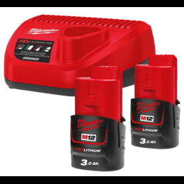 Енергокомплект Li-Ion MILWAUKEE, M12 NRG-302 (зарядний пристрій С12 С, 2 акумулятори М12 В3 3Аг, картонне пакування)