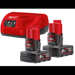 Енергокомплект Li-Ion MILWAUKEE, M12 NRG-602 (зарядний пристрій, 2 акумулятори В6 6Аг, картонне пакування)