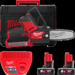 Пила ланцюгова акумуляторна безщітков MILWAUKEE, M12 FHS-602X,  шина 15см (зарядний пристрій С12 С, 2 акумулятори М12 В6 6Аг, чо