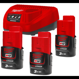 Енергокомплект Li-Ion MILWAUKEE, M12 NRG-303 (зарядний.пристрій С12 С, 3 акумумулятори М12 В3 3Аг, картонне пакуванння)