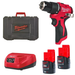 Дрель-шуруповёрт аккумуляторная бесщёточная ударная MILWAUKEE, M12 BLPDRC-202С, 40Нм(ЗУ,2х2Ач, кейс)