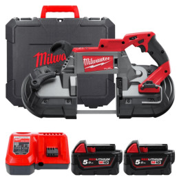 Пила стрічкова акумуляторна MILWAUKEE, M18 CBS125-502C (зарядний пристрій М12-18 FC, 2 акумулятори М18 В5 5Аг, кейс)