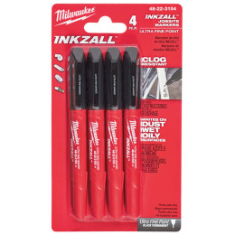 Набір маркерів для будмайданчика InkZAll MILWAUKEE, ультра-тонких, чорних, (4шт)