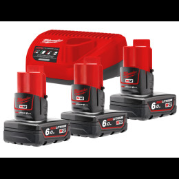 Енергокомплект Li-Ion MILWAUKEE, M12 NRG-603 (зарядний пристрій С12 С, 3 акумулятори М12 В6 6Аг, картонне пакування)