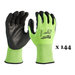 Рукавиці робочі сигнальні Hi-Vis MILWAUKEE, з опором порізам 3/C рівня, розмір 8/M, (144 пари)