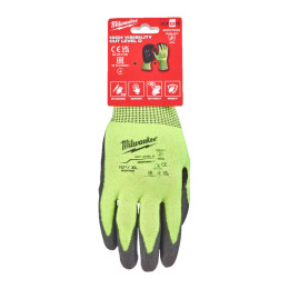 Рукавиці робочі сигнальні Hi-Vis MILWAUKEE, з опором порізам 4/D рівня, розмір 10/XL