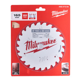 Диск пиляльний по дереву PFTE MILWAUKEE, діаметр 165х20х2,2мм, 24 зуб.