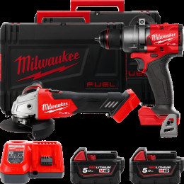 Набір акумуляторних інструментів Milwaukee M18FPP2E3-502X (ударний дриль M18 FPD3, кутова шліфувальна машина M18 FSAG125X, 2xаку