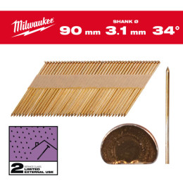 Цвяхи оцинковані з D-подібною головкою MILWAUKEE, 3,1/34°/90 мм (2200 шт.)