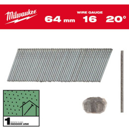 Гвозди оцинкованные с Т-образной головкой MILWAUKEE, 16G/20°/64мм, (2000шт)