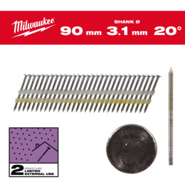 Гвозди оцинкованные с кольцевой накаткой и круглой головкой MILWAUKEE 3,1х7,4мм/20°/90мм (1750шт)