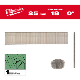 Гвозди оцинкованные покрытые смолой с Т-образной головкой MILWAUKEE, 18G/0°/25мм, (5000шт)