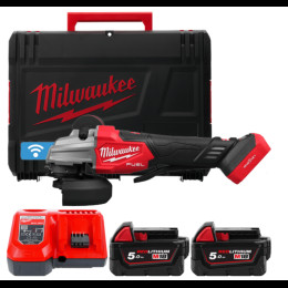 Шліфмашина кутова акумуляторна MILWAUKEE, M18 FSAGSVO125X-502X, 1200 Вт діаметр 125мм (+зар.пр., 2ак.Х5Аг, HD кейс)