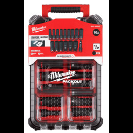 Набір головок ударних ShW 1/2" STD PACKOUT MILWAUKEE, подовжених, (10-24мм) (16шт) пластиковий органайзер