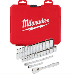 Набор головок торцевых хромированных 1/4'' MILWAUKEE, с трещеткой, (28шт)