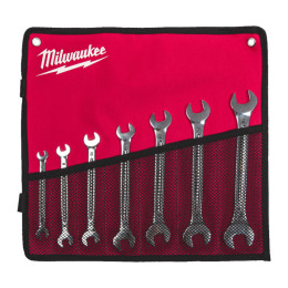 Набір ключів ріжкових метричних хромованих MILWAUKEE, (6x7, 8x9, 10x11, 12x13, 14x15, 16x17, 18x19мм) (7шт) трикотажний чохол