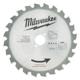 Диск пиляльний по дереву для торцювальних пил MILWAUKEE, діаметр 216х30х2,8мм, 24 зуб.