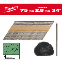 Цвяхи з D-подібною головкою MILWAUKEE, 2,8/34°/75 мм (2200 шт.)