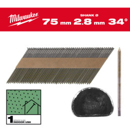 Цвяхи з кільцевою накаткою і D-подібною головкою MILWAUKEE, 2,8/34°/75 мм (2200 шт.)