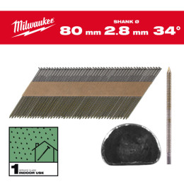 Цвяхи з кільцевою накаткою і D-подібною головкою MILWAUKEE, 2,8/34°/80 мм (2200 шт)