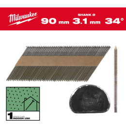 Цвяхи з кільцевою накаткою і D-подібною головкою MILWAUKEE, 3,1/34°/90 мм (2200 шт)