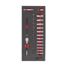 Ложемент с головками хромованими та тріскачкой 1/4'' MILWAUKEE. (28шт) (45х178,5х417мм) для візків